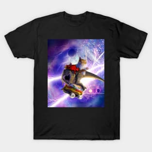 Cat Frog Dinosaur With Hamburger Skateboard T-Shirt